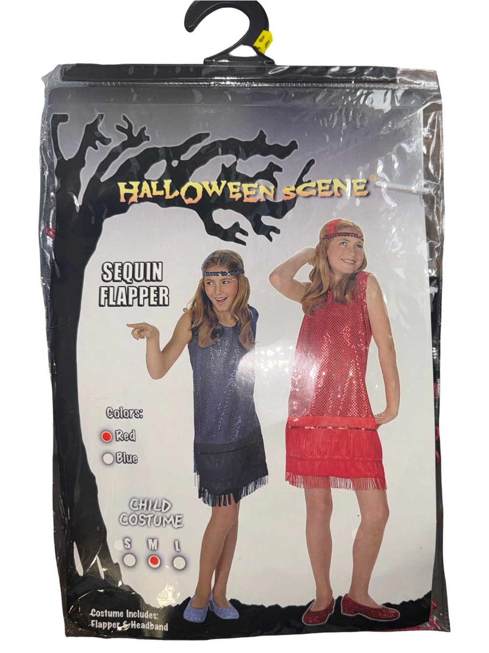 Halloween Scene Girls Size Medium (8-10) Red Sequin Flapper Dress & Headband NWT